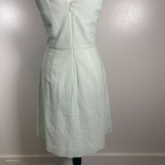 J. CREW A Line Dress Sz 0 Green White Seersucker Pleated Sleeveless Back Zip - Picture 12 of 16